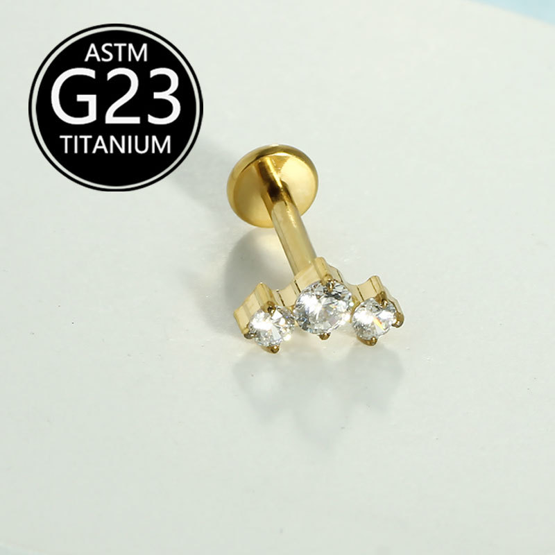 G23 Titanium Lip Stud with Zircon Internally Threaded Piercing Jewelry Cartilage Ear Bone Stud detail image 8
