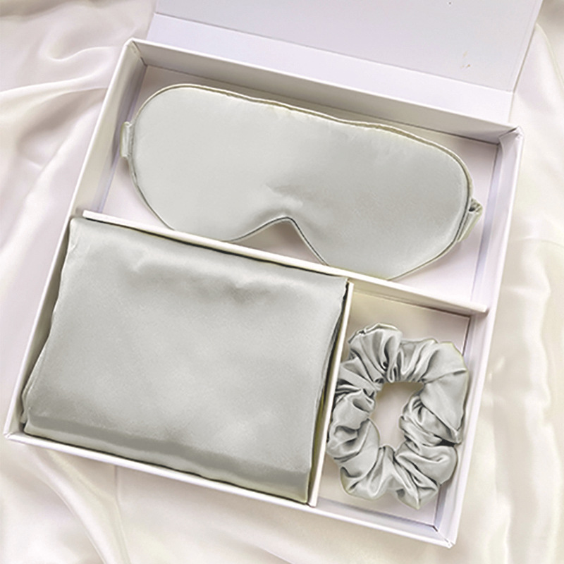 Set de Regalo de Seda: Antifaz, Coletero y Funda de Almohada, Set de Regalo de Coletero de Seda de Morera