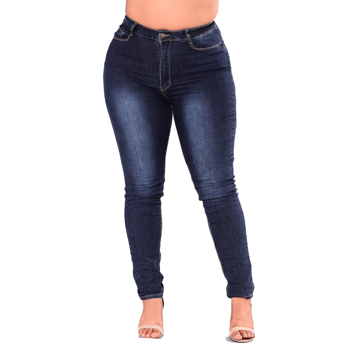 Pantalones vaqueros ajustados elásticos de talla extra grande, estilo europeo y americano 2018, AliExpress, Wish, para mujer