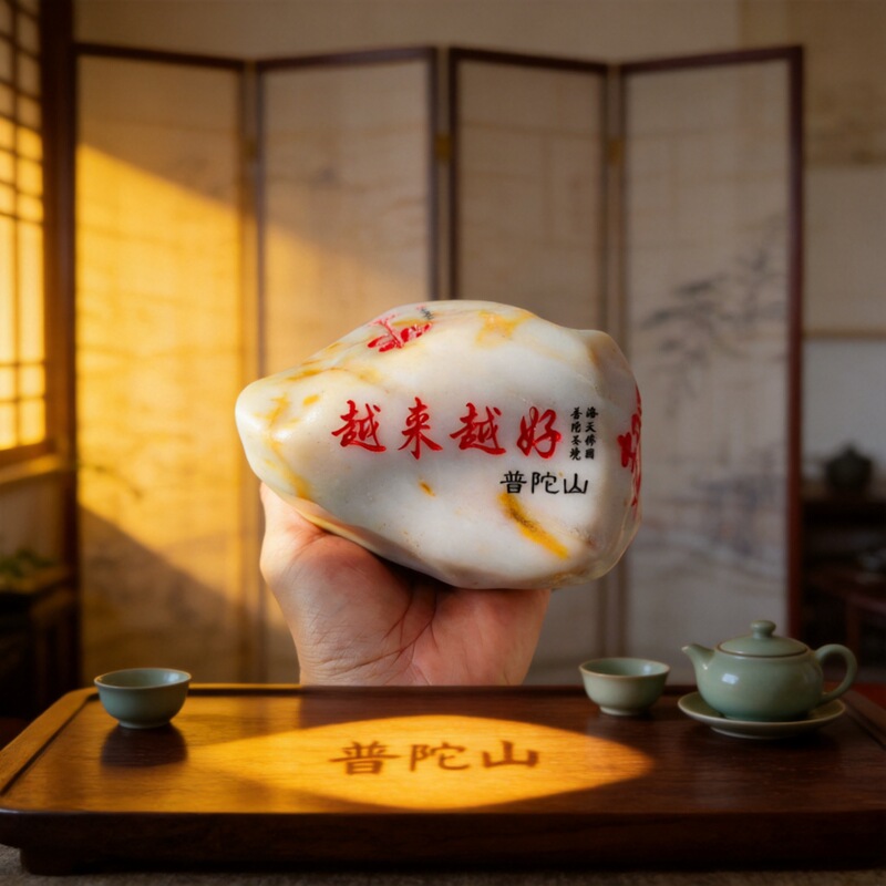 Colorful Jade Putuo Mountain Mudstone Ornaments Hand-Held Pieces Scenic Area Souvenir Stalls Mud Jade Laser Engraving Wholesale Pebbles