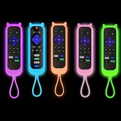 新しいTCL Rokuシリーズユニバーサルシリコンリモコンカバー、発光猫耳リモコン保護カバー、落下防止