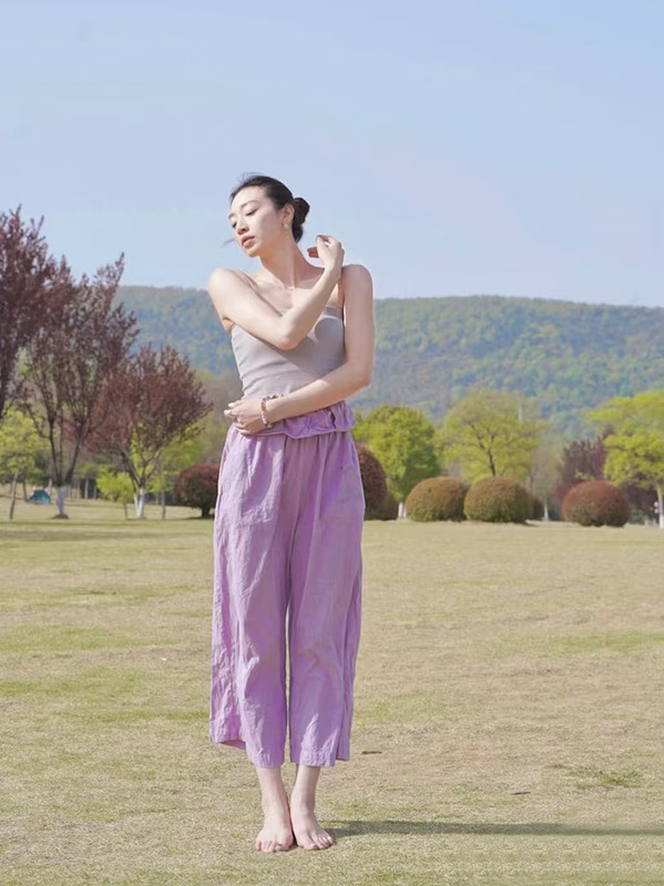 森系花苞瑜伽裤纯棉夏薄款阔腿裤女文艺纯色宽松休闲显瘦直筒5色|undefined