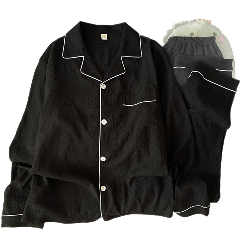 Nube de algodón pijama de hombre primavera y otoño de manga larga simple negro de alta calidad ropa de hogar de verano