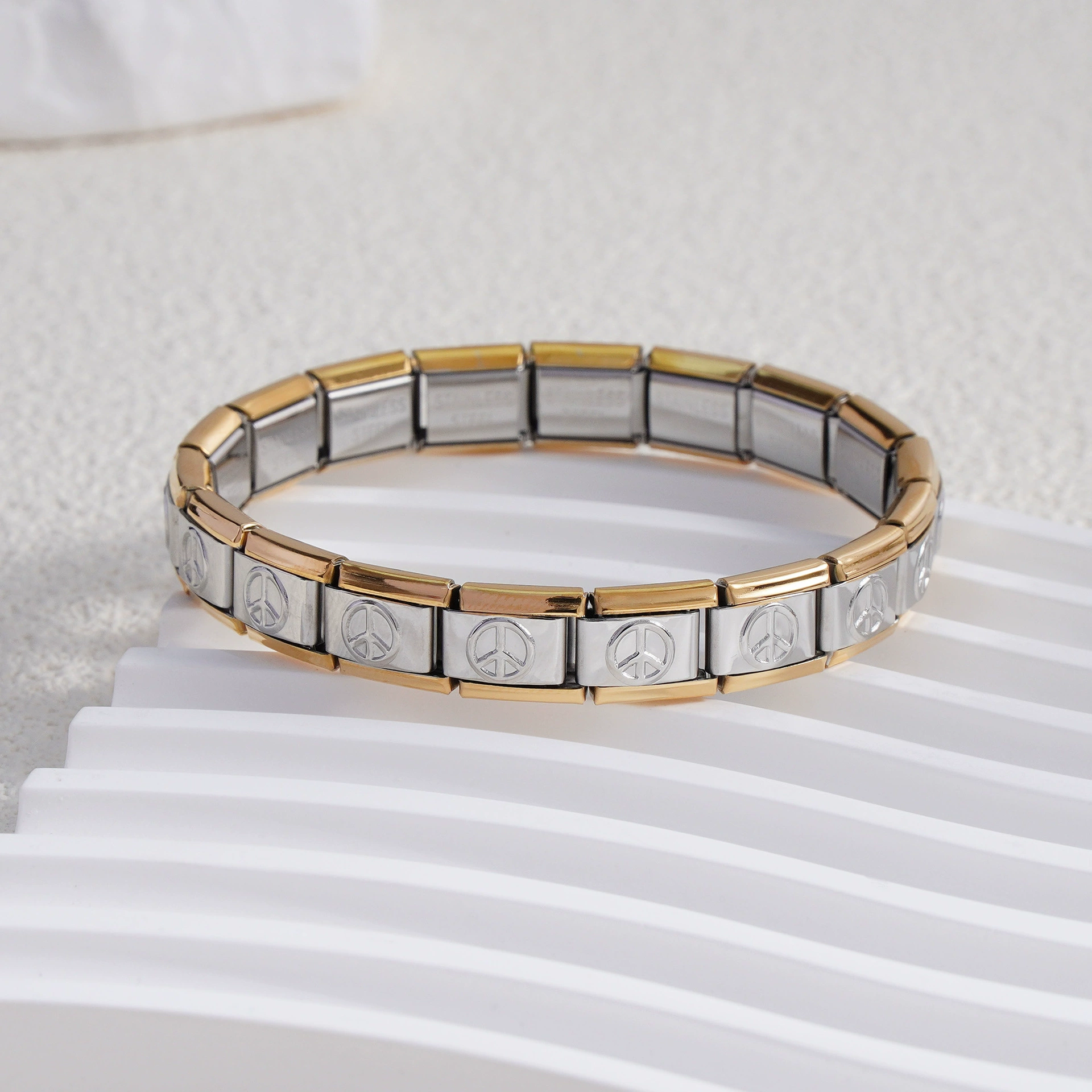 stainless steel bracelet, removable elastic link watch strap, italian european style, assorted charms