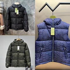 新款跨境Guc驰秋冬个性暗纹老花棉服休闲保暖男女款连帽夹克外套