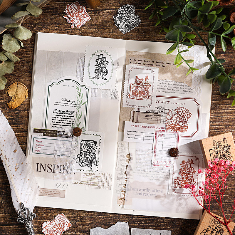 Mariposa fanciosa carta de madera sello de botella de mano flor de plantas retro sello de botella de mano flor retro