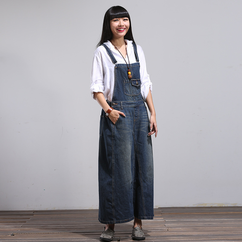 2025 Export Casual Stylish A-Type Suspender Denim Dress Literary Women's Retro Wandering Notes