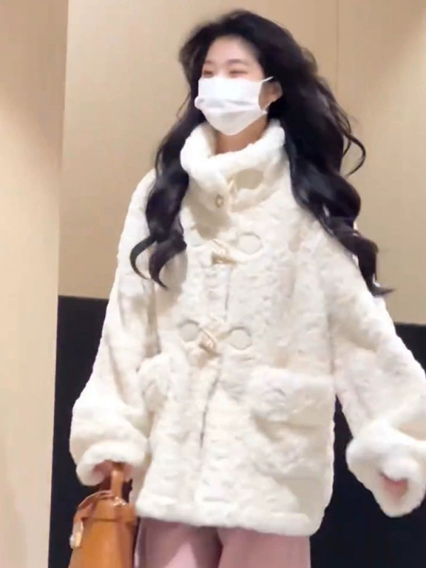 白色毛绒毛毛羊羔毛外套女新款冬季加厚可爱兔毛羊羔绒秋冬毛茸茸|undefined