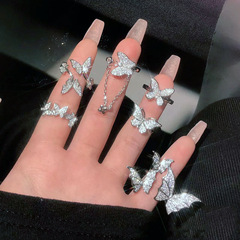 韓式新款蝴蝶系立體時尚輕奢閃鑽開口戒指ins小眾設計高級感指環