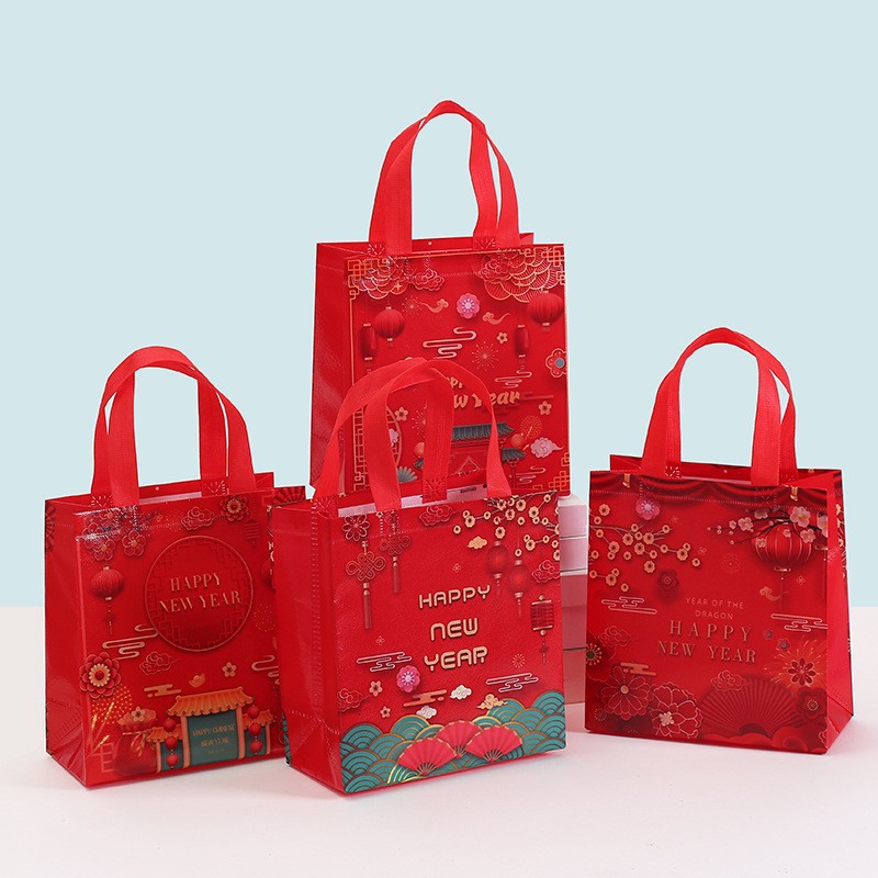 印花包装袋商场手提袋批发覆膜购物袋防水袋新年礼品袋无纺布布袋