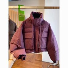 欧货洋气紫色短款羽绒服女冬季新款韩版宽松白鸭绒保暖外套潮