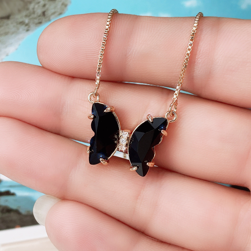 Fashion Butterfly Copper Inlay Crystal Necklace 1 Piece