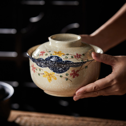 Japanese 6.5-inch instant noodle bowl with lid lunch box student underglaze ceramic set ramen bowl canteen tableware