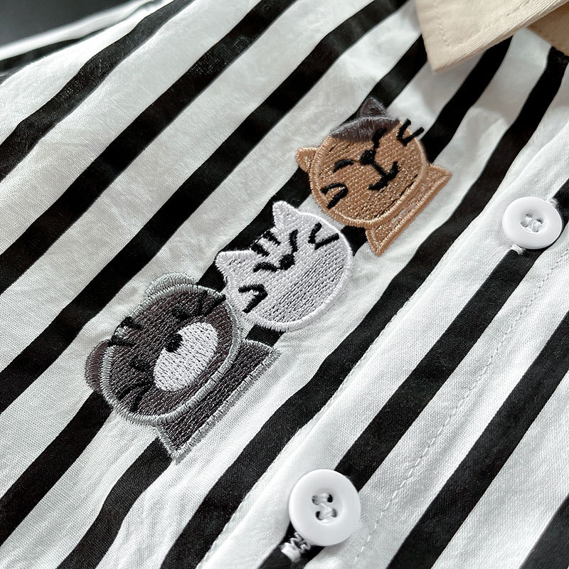 Camisas para niños ropa de otoño para niños 2025 nueva camisa de bordado de dibujos animados a rayas de solapa ropa para niños chaqueta coreana top