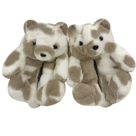 Cartoon soft cute teddy bear cotton slippers autumn and winter warm fleece-lined thickened all-inclusive plush couple home cotton slippers