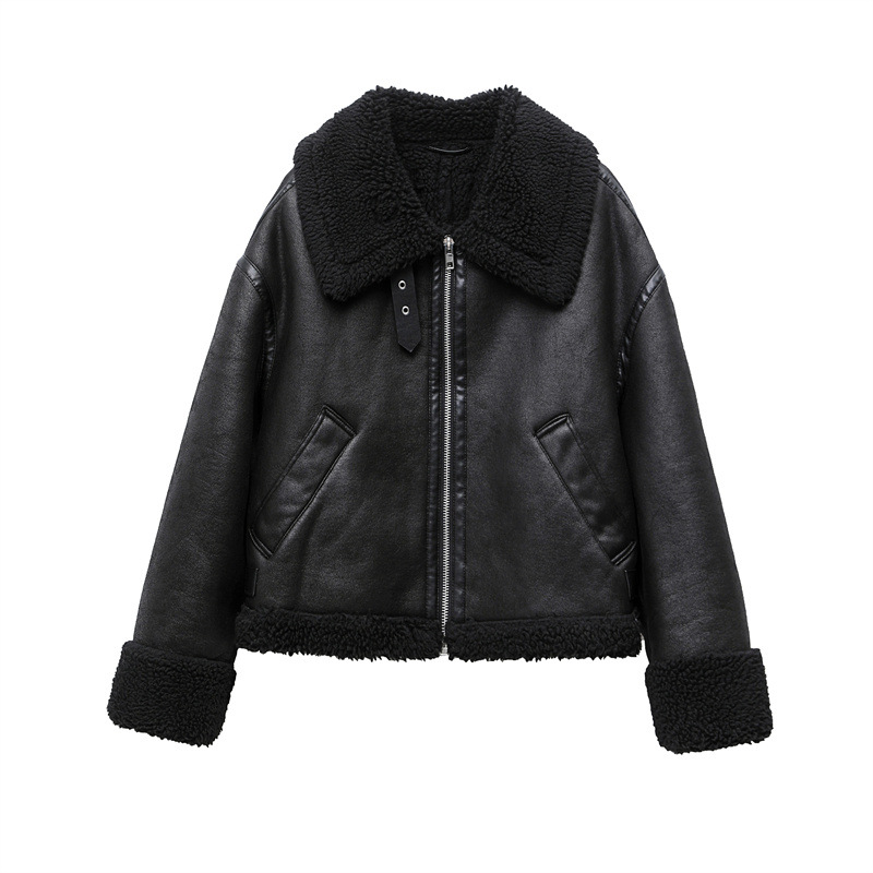 Cross-border wholesale new women's lamb fur fur one double-sided motorcycle jacket 3548 245 800
