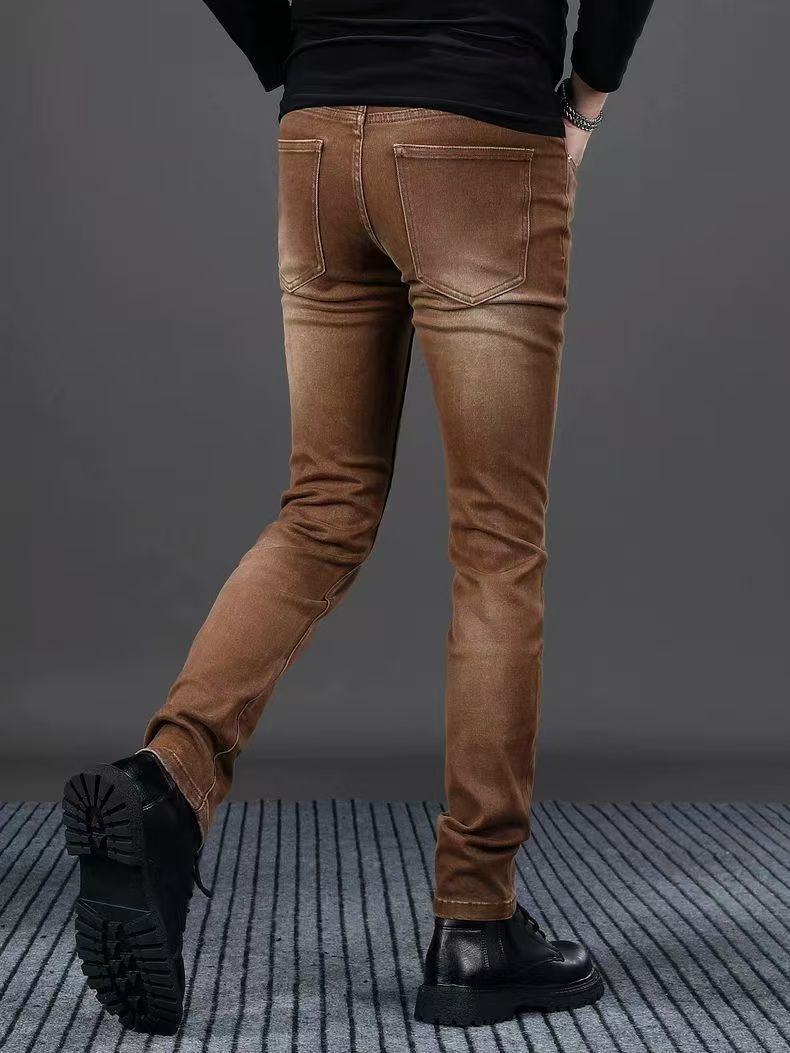Férfi slim fit farmer nadrág hétköznapi pamut nadrág stílusos_voghion.com