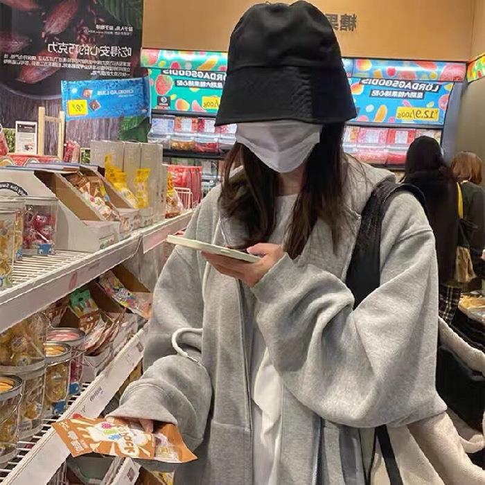Pesado Corea del Sur Dongdaemun suéter a principios de otoño cremallera suelta más el tamaño las mujeres con capucha cardigan estudiante Top moda