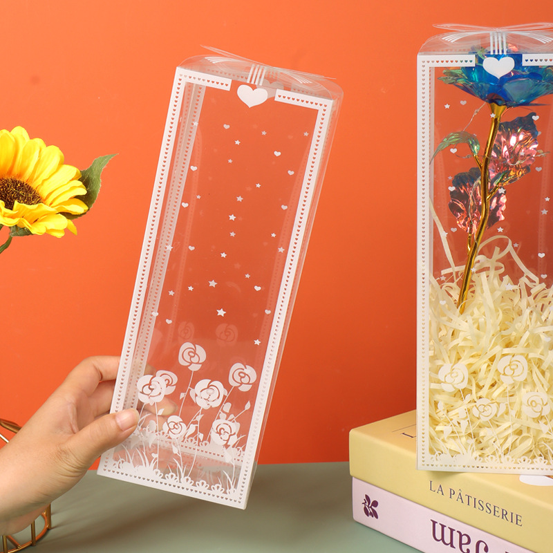 现货pvc包装盒单支玫瑰花彩盒礼品盒塑料透明印花pet礼盒批发包邮