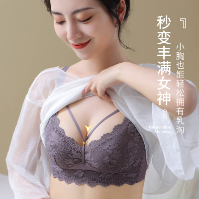 蕾丝内衣女无钢圈小胸聚拢舒适调整型收副乳性感美背女士文胸罩|ms