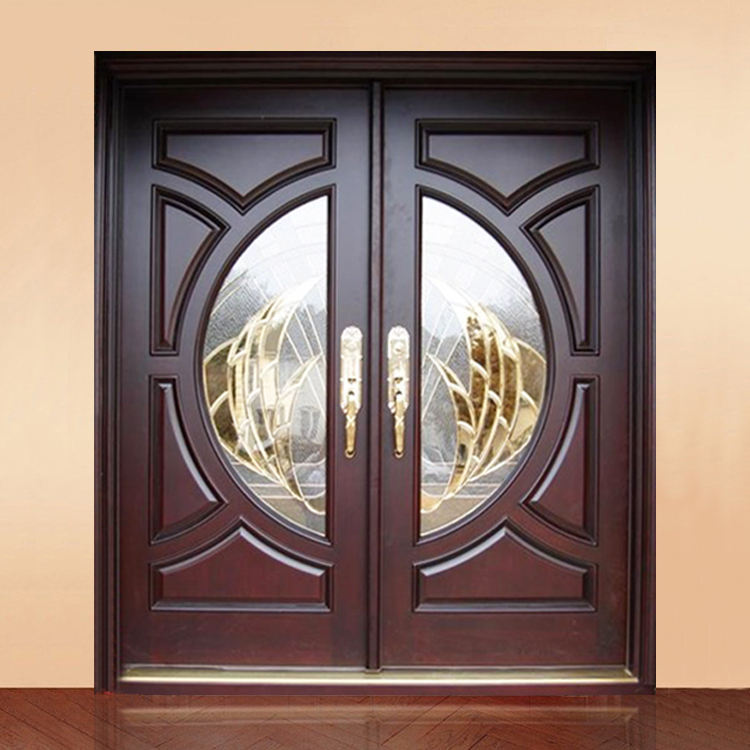 Haoge Pure Solid Wood Guangdong Foshan Natural Oak Solid Wood Door, Flat Opening Anti-Theft Entry Door, Aluminum Alloy Villa Door