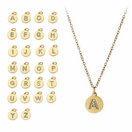 26个大写英文字母微镶锆石不锈钢链条吊坠项链欧美流行时尚饰品