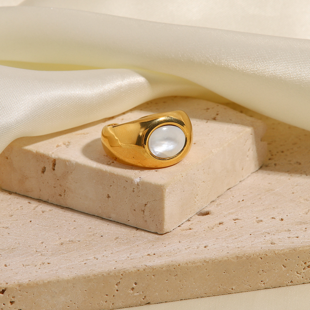 Retro Geometric Stainless Steel Inlay Artificial Pearls Open Ring 1 Piece