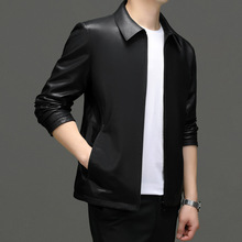 高档海宁真皮皮衣男外套短款绵羊皮商务翻领秋冬装中年加绒皮夹克