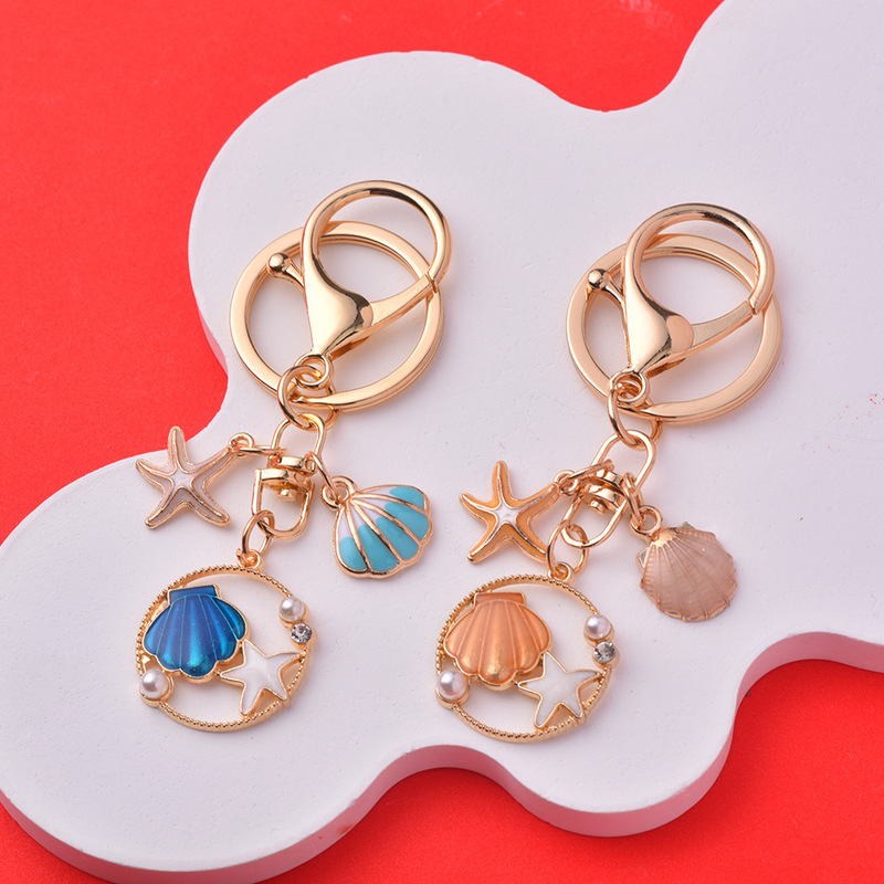 Beach Pearl Shell Starfish Keychain Women's Bag Pendant Keychain Aquarium Travel Shell Keychain