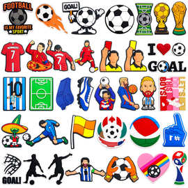 2027世界杯新款足球系列洞洞鞋配饰鞋花软胶卡通凉鞋拖鞋配件批发