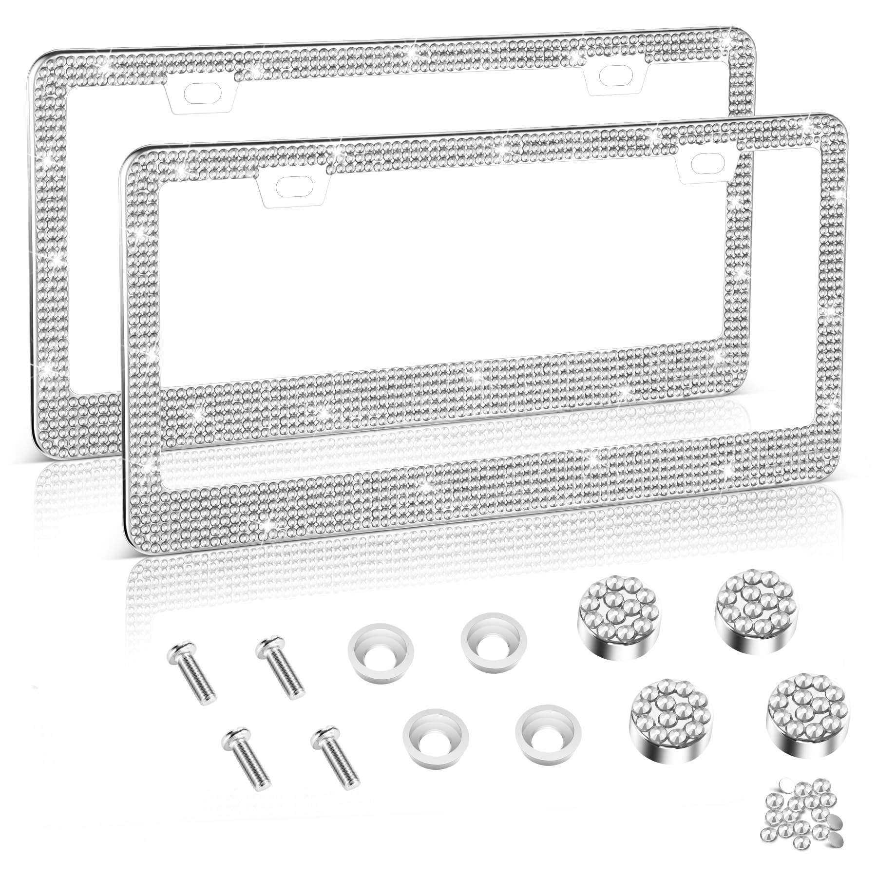 US standard diamond-studded stainless steel car license plate frame, diamond-studded plastic license plate frame, acrylic diamond-studded US standard license plate frame