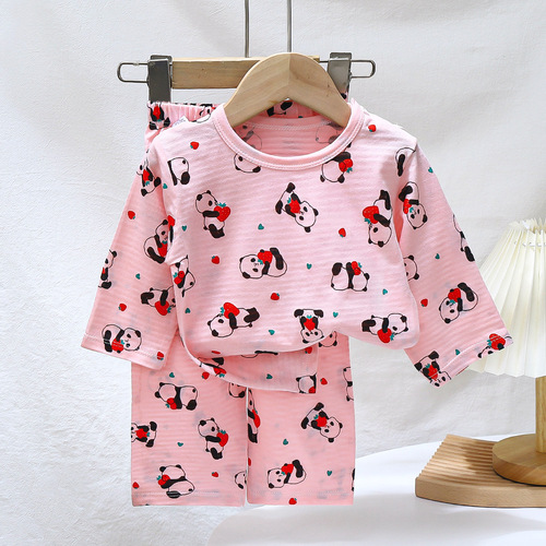 Children's pajamas set pure cotton home clothes summer air-conditioned clothes new thin boys' clothes 2023 baby children's clothes