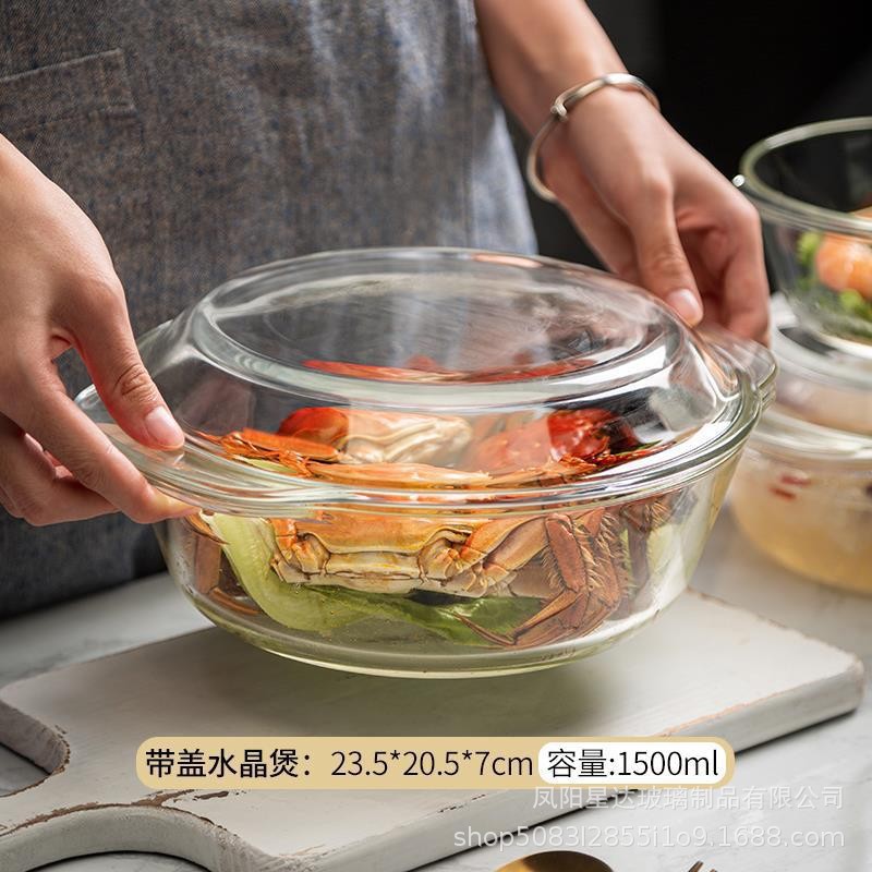 utensilios de calentamiento de microondas tazón de vidrio transparente resistente a altas temperaturas ensalada doméstica tazón de arroz grande tazón de sopa platos set platos cubiertos
