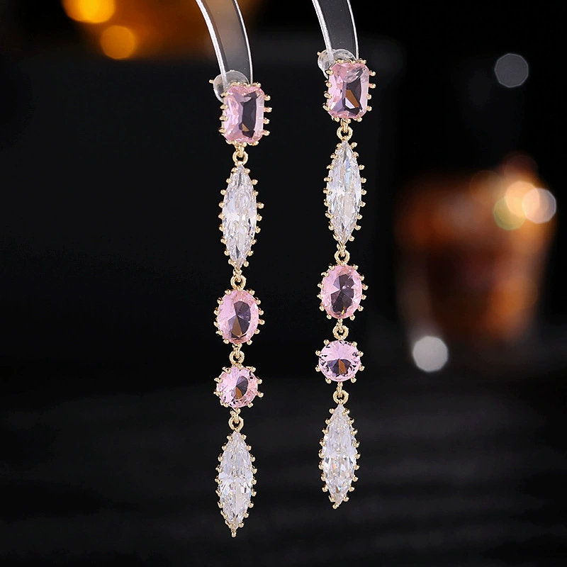 Серебряная игла, длинные серьги для скульптурирования лица, цирконий, образец серебро 925, стиль легкая роскошь, высокий качество