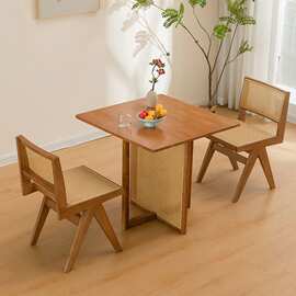 北欧实木日式藤编圆桌方桌家用民宿小户型简约餐厅商用型桌子组合