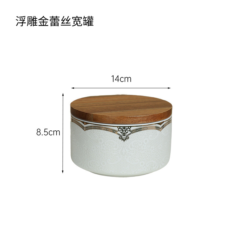 Tarro de almacenamiento de cerámica con patrón en relieve moderno, tarro sellado de granos varios, adornos de decoración, tarro de té grande para el hogar y la cocina