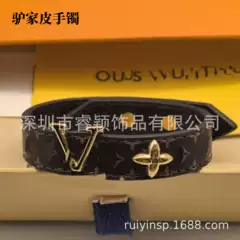 Titanium Steel Jewelry Donkey V Letter Flower Presbyopic Leather Bracelet Women's Foreign Trade Versatile Presbyopic Leather Bracelet Wholesale