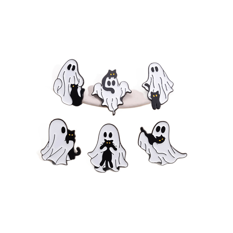 New Horror Creative Halloween Ghost Black Cat Brooch Cute Cartoon Decorative Badge Clothing Accessories Lapel Pin