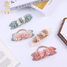 欧美新款儿童高颜值花朵发饰宝宝超纤材质树叶弹性不伤发尼龙发带