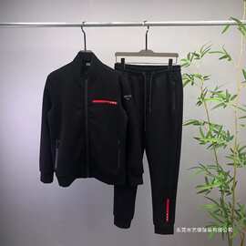 欧美男女秋冬新款 Pr裤子红色胶条运动套装口袋拉链 平替跨境欧货