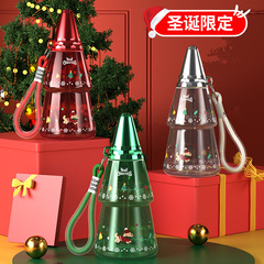 新款聖誕兒童水杯卡通塑料杯帶提升學生吸管杯男女戶外運動水壺