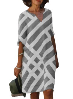 Summer Colorful Printed A-Line Dress With V-Neck, Short Sleeves, Mid-Waist, And Hooded Design_ecoleips.com
