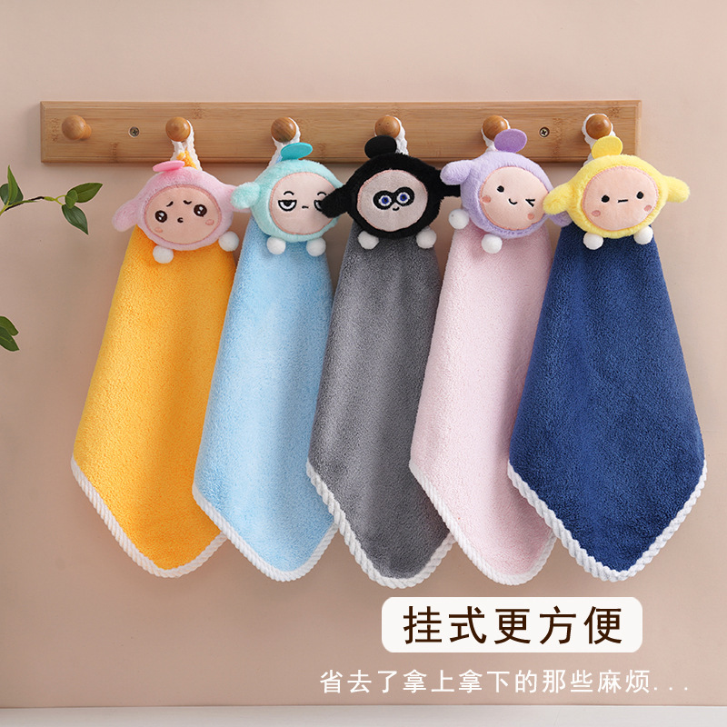 Coral Velvet Hand Towel Egg Party Children's Square Towel Cute Kindergarten Hanging Absorbent Cartoon Towel Wholesale