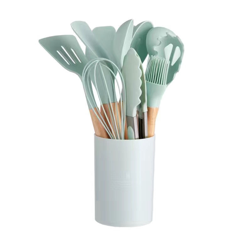 Pala de silicona con mango de madera de grado alimenticio, espátula especial antiadherente, pala de cocina doméstica, cuchara, juego de utensilios de cocina resistente a altas temperaturas image 11