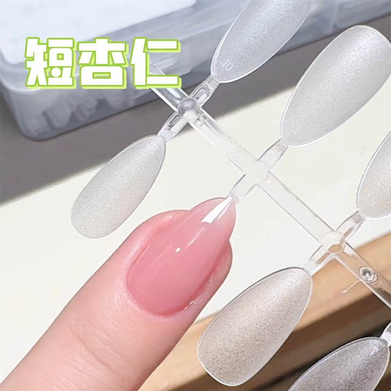 Mo Shang Fingertip Nail Pieces Autumn and Winter Hot Mother's Nail Short Almond Carving-Free Scrub Nail Pieces Ultra-Thin Extension Nail Pieces