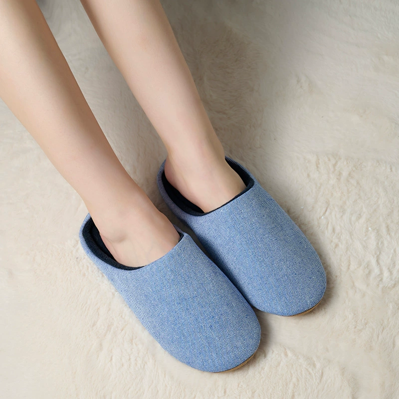 Внешнеторговые новые домашние тапочки в японском стиле, однотонные Тапочки из ткани для пар, осенне-зимние бесшумные тапочки на флисовой подкладке, Саржевые