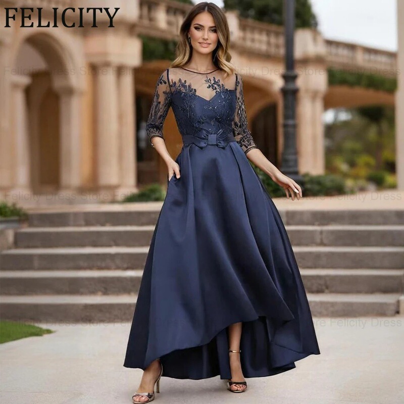 Cross-Border Export Factory Direct Sales Evening Dress 2025 New Three-Quarter Sleeve Mother of the Bride Dress Lace Formal Dress