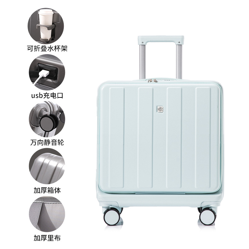 [Fábrica de selección estricta] 18 pulgadas maleta de abertura delantera con cremallera fuerte y duradera para estudiantes de gran capacidad