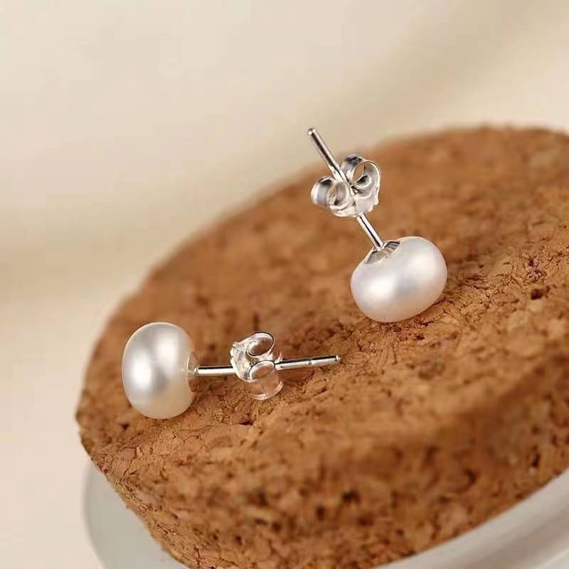 Natural Freshwater Pearl Earrings 925 Sterling Silver Anti Allergy Minimalist Temperament Pearl Earrings Light Luxury Small Crowd 520 Gift