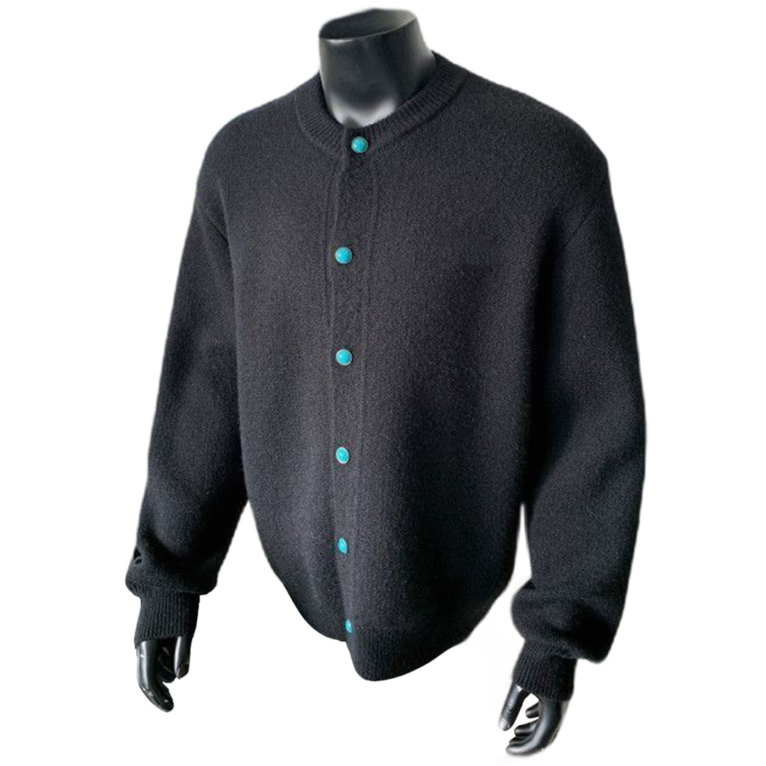 Explosiones transfronterizas de tamaño europeo bordado cardigan jersey suéter hombre chaqueta vieja fábrica de viento de dinero turquesa mayorista